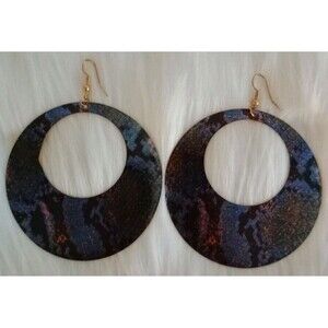 Boho Red  & Black Reptile Print Round Dangle Earrings Women's Fashion Jewelry